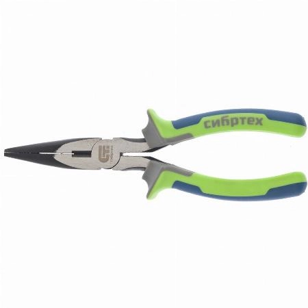 Длинногубцы прямые 180 мм, фосфатирование, трехкомпонентные рукоятки Сибртех