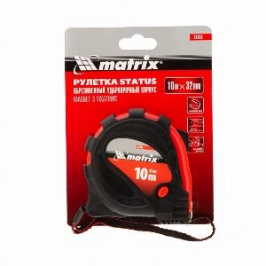 Рулетка Status Magnet 3 fixations,10 м х 32 мм,обрезиненный корпус,зацеп с магнитом Matrix